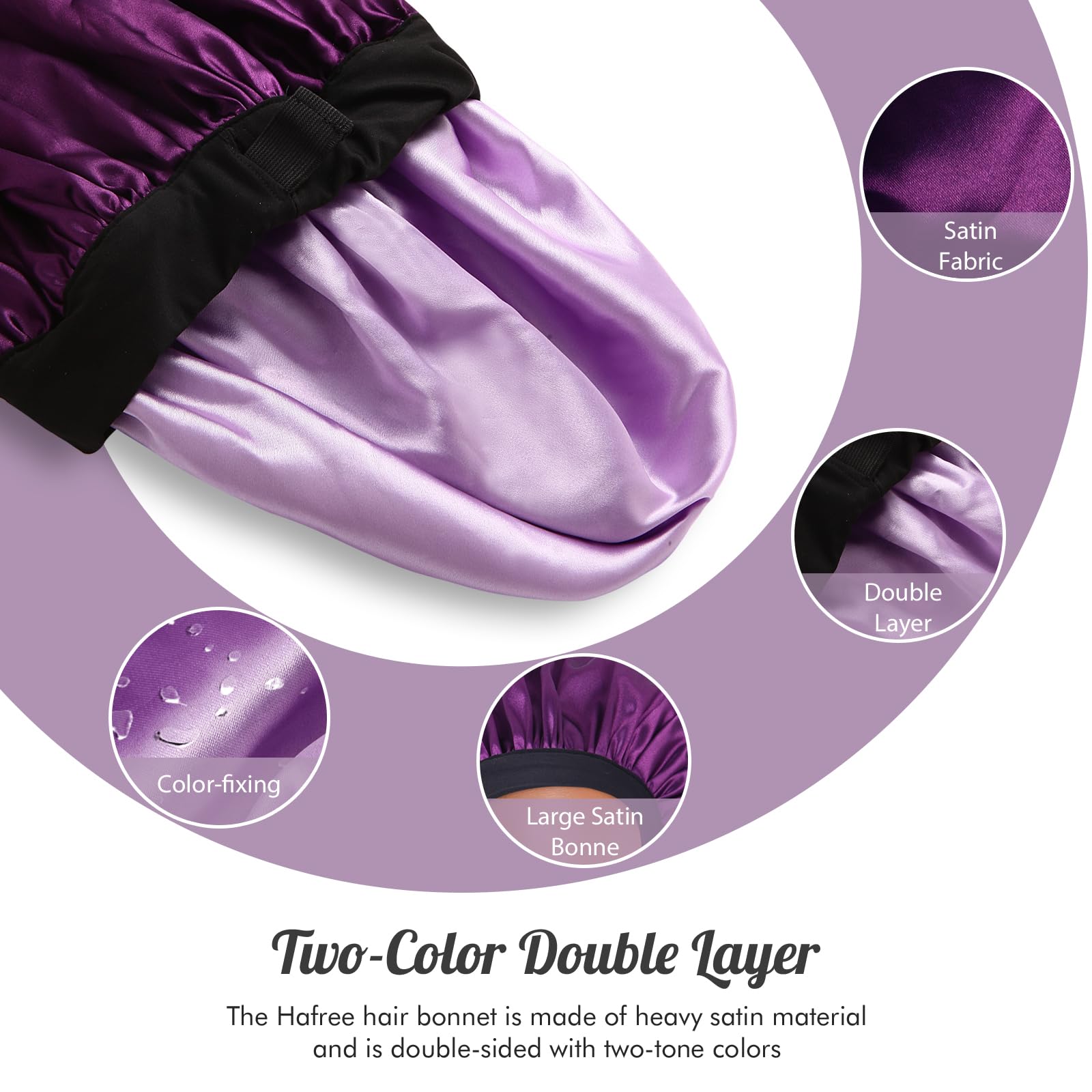Hafree Bonnet, Adjustable Silk Satin Sleep Cap Hair Wrap for Women Men with Scrunchies Double Layer Lined Bonnets for Curly Braid Hair (Dark Purple)