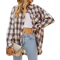 CHYRII Womens Button Down Flannel Shirts Long Sleeve Plaid Shackets Business Casual Blouse Top