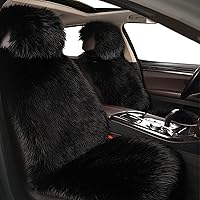 Sheepskin Seat Covers, Sleek Design Full Size Car Seat Pad Soft Long Wool Warm Seat Cushion Cover Winter Protector - Universal Fit for Cars Driver Seat Office Chair(Black)