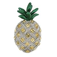 Funky Citrine/Clear Crystal Green Enamel Pineapple Brooch In Rhodium Plated Metal - 50mm L