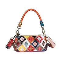 Women's Multicolor Genuine Leather Handbag Stylish Square Stitching Satchel Purse Phone Bag Ladies Small Shoulder Bags