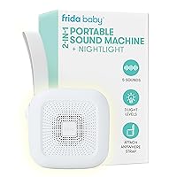 Frida Baby 2-in-1 Portable Sound Machine for Baby + Nightlight, White Noise Sound Machine for Baby with 5 Soothing Sounds & 3 Nightlight Modes, Travel Sound Machine Attaches to Strollers, Car seats