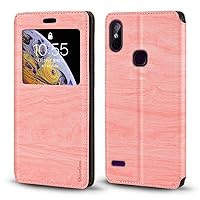 Infinix Smart 3 X5516 X5516B X5516C Case, Wood Grain Leather Case with Card Holder and Window, Magnetic Flip Cover for Infinix Smart 3 X5516 X5516B X5516C