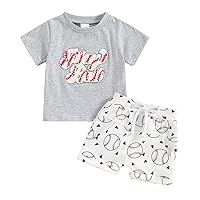 Gueuusu Baby Boy Girl Baseball Outfit Play Ball Embroidery Short Sleeve T-shirt Baseball Shorts Set Infant Sport Clothes