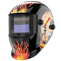 TOOLIOM Auto Darkening Welding Helmet True Color Solar Powered Welding Helmet with Adjustable Shade for TIG MIG ARC Flaming Skull Design