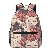 Rose Cat Print Backpack Large Travel Backpack Laptop Bag For Women and Men Casual Daypack