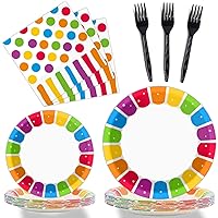 96 Pcs Rainbow Birthday Party Plates and Napkins Supplies Set Colorful Rainbow Party Tableware Kit Disposable Paper Plates Napkins Decorations Favors for Birthday Party Baby Shower for 24 Guests