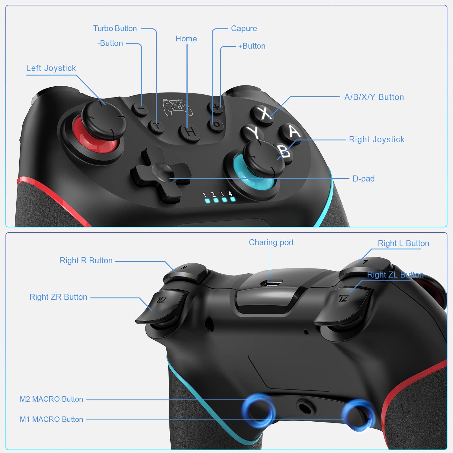 Deepdawn Switch Controller, Wireless Pro Controller Compatible with Nintendo Switch, Wireless Gamepad Joystick with Programmable Function【2023 Upgraded Version】