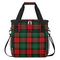Christmas Baofu Grid Green Red Coffee Maker Travel Carring Bag Compatible with Keurig K-Mini or K-Mini Plus Pockets Single Serve Coffee Brewer Case Carrying Storage Tote Bag Portable Coffee Pods