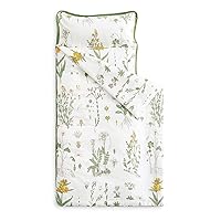 Wake In Cloud - Extra Long Nap Mat with Removable Pillow for Kids Toddler Boys Girls Daycare Preschool Kindergarten Sleeping Bag, Floral Pattern Printed on White, 100% Cotton with Microfiber Fill