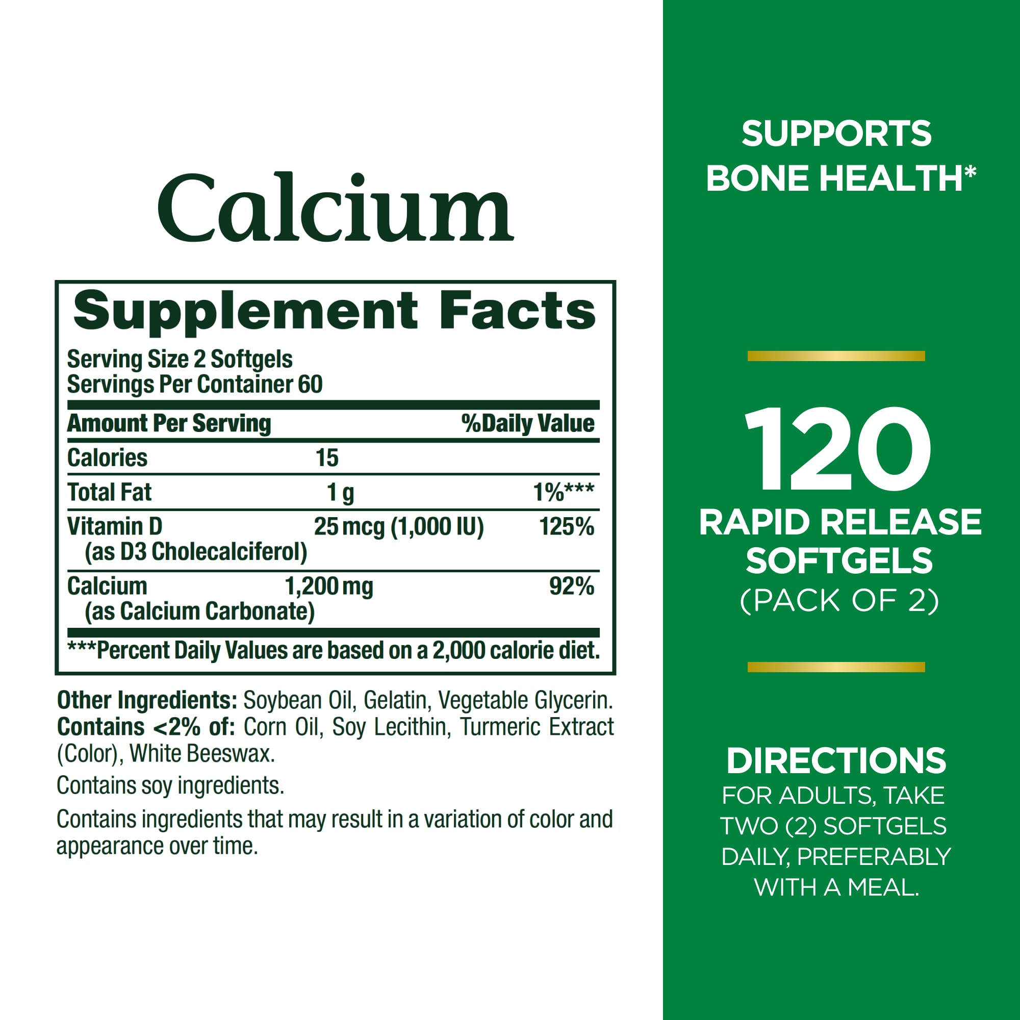 Nature’s Bounty Calcium Plus 1000 IU Vitamin D3, Immune Support & Bone Health, Softgels, 120 Ct (2-Pack)