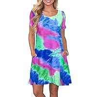 EFOFEI Women Tie Dye Swing Dress Beach Plus Size Dress Loose Vacation Dress with Pocket