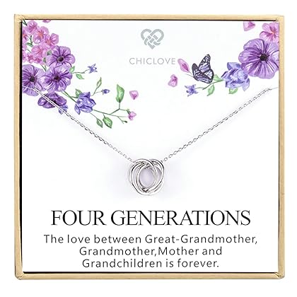 CHICLOVE Four Generations Necklace for Great Grandmother - Sterling Silver Four Circles Generation Necklace Gifts for Great Grandma (Four Generation Necklace)