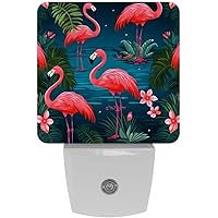 2 Pack Tropical Flamingo Pattern Plug in LED Night Light Auto Sensor Dusk to Dawn Decorative Night for Bedroom, Bathroom, Kitchen, Hallway, Stairs, Hallway, Baby's Room, Energy Saving