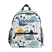 Custom Cute Dinosaur Kid's Backpack Personalized Backpack with Name/Text Preschool Backpack for Boys Customizable Toddler Backpack for Girls with Chest Strap