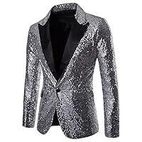 Black Sequin One Button Shawl Collar Suit Jacket Men Bling Glitter Nightclub Prom Dj Blazer Jacket Men Stage Clothes