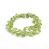 Semi-Precious Stone Silver Plated Green Peridot Wire Wrapped Gemstone Brass Beaded Chains Necklace