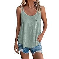Tank Top for Women Casual Hollowed Out Crewneck Camisole Loose Sleeveless Eyelet Embroidery Cami Flowy Basic Shirts