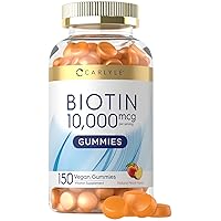 Biotin 10000mcg Gummies | 150 Count | Peach Flavor Supplement | Vegan, Non-GMO, Gluten Free