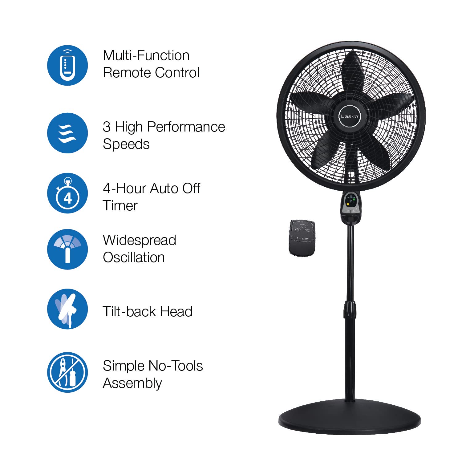 Lasko Oscillating Cyclone Pedestal Fan, Adjustable Height, Timer, Remote Control, 3 Speeds, for Bedroom, Living Room, Home Office, 18