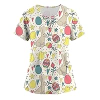 Easter Shirts for Girls, Girls Easter Outfits Easter T Shirt Short Sleeve Tops Women's Shirt Easter Printed Blouse Trendy Tunic V-Neck Pocket Loose Tee Trendy Shirt Resort Wear (Beige,4X-Large)