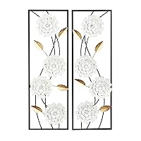 Metal Floral Home Wall Decor Wall Sculpture with Black Frame, Set of 2 Wall Art 12