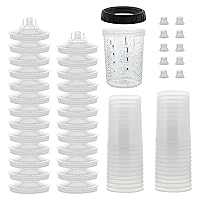 Master Paint System MPS Disposable Paint Spray Gun Cup Liners and Lid System, 25 Pack Large Size 27 Ounce (800ml) Kit - 25 Cup Liners, 25 Lids with Strainer, 1 Hard Cup with Retainer Ring and 10 Plugs