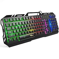 Gaming Keyboard, WisFox Colorful Rainbow LED Backlit Wired Computer Gaming Keyboard with 104 Keys, USB Wired Keyboard and Spill-Resistant for Windows PC Gamers Desktop PS4 (Renewed)