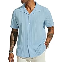 PJ PAUL JONES Men's Casual Button Down Shirts Short Sleeve Summer Shirts Wrinkle-Free Shirts Textured Beach Shirts