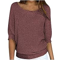 Half Sleeve Fall Sweater for Women Crewneck Knitted Jumper 2024 Trendy Loose Pullover Sweaters Loose Soft Blouse