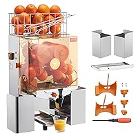 Commercial Orange Juicer Machine, 120W Automatic Juice Extractor with Water Tap, Stainless Steel Orange Squeezer 20 Oranges/Minute, with Pull-Out Filter Box, PC Cover, 2 Peel Collecting Buckets
