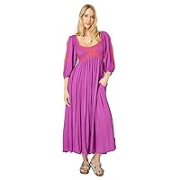 Free People Wedgewood Maxi for Women - Broad Neck with Stylish Top Embroidery, Soft and Summer Friendly Pleated Maxi Orchid Pavillion XS (Women's 0-2) One Size