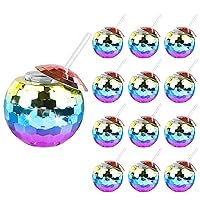 12 PCS Disco Ball Cups, 20Oz Disco Party Cups with Lid and Reusable Straw Flash Ball Cocktail Cup for Party Nightclub Bar Supplies Wine Drinking Syrup Tea Bottle (Rainbow)