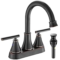Bathroom Sink Faucet 4 Inch 2 Handle Centerset Oil Rubbed Bronze Lead-Free Modern Bathroom Faucet Vanity Faucet with Pop-up Drain Stopper and Supply Hoses