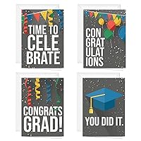 Colorful Graduation Cards / 24 Bright Graduate Cards With White Envelopes / 4 Modern Graduation Celebration Designs / 4 5/8