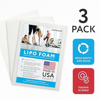 IMPRESA White Liposuction Foam Pads - 3 Pack - Aftercare for Liposuction, Tummy Tuck Surgery, and C-Sections - Great to Use with Post Surgery Compression Garments or Medical Corset (8 x 11 x 0.5 in)