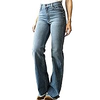 Kimes Ranch Women's Olivia Casual Western High Rise Waist Stove Pipe & Wide Leg Raw Hem Light Wash Denim Jeans