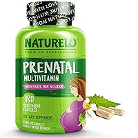 NATURELO Prenatal Multivitamin with Gentle Chelated Iron, Methyl Folate, Plant Calcium & Choline - Vegan, Vegetarian - Non-GMO - Gluten Free - 180 Capsules | 2 Month Supply