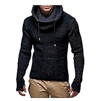 Men's Turtleneck Pullover Sweater Relaxed Fit Casual Cotton Blend Cable Knit Sweaters with Pockets