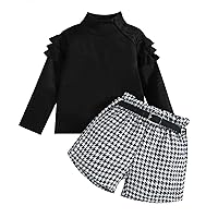 Toddler Girls Ruffles Long Sleeve Ribbed Knitted Turtleneck T Shirt Tops Shorts Outfits Clothes Kids Girls 7