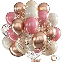 Vintage Pink Balloons and Champagne Sand Nude Rose Gold Confetti Balloons, 62Pcs 12Inch Rose Gold Chrome Metallic Balloons White Balloon Pink Balloons for Graduation Birthday Wedding Party