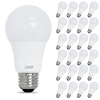 Feit Electric A19 LED Light Bulb, 40W Equivalent, Dimmable, 450 Lumens, E26 Medium Base, 5000K Daylight, 90 CRI, Standard Light Bulb, Damp Rated, 22-Year Lifetime, OM40DM/950CA/4/6, 24 Pack