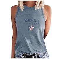 American The Beautiful Letter Tank Tops Women 4th of July Sleeveless Shirt USA Flag Star Stripes Patriotic Tee Vest