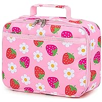 Kids Girls Boys Lunch Bag Insulated Lunch Box for school Lunch Cooler Organizer School Kids Lunch Tote (Pink Strawberry)