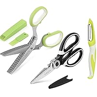 5-Blade Herb Scissors with Kitchen Shears & Peeler Combo - Durable Stainless Steel for Cutting Meat, Vegetables, Cilantro, Dishwasher Safe, Ideal for Cooking Enthusiasts.
