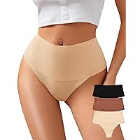 K-CHEONY Womens High Waisted Thongs Tummy Control No Show Panties Lightweight Soft Stretch High Cut Underwear 3 Pack