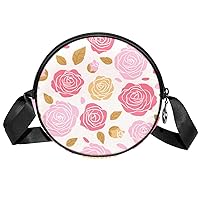 Small Crossbody Bag Roses Leaves Round Purse Wallet Mini Shoulder Bag For Women Girls 17.8x17.8cm