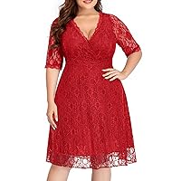 Women Lace V Neck Plus Size Cocktail Dress Knee Length Bridal Wedding Formal Casual Party Wedding Guest Dresses