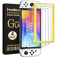 [4 Pack] iVoler Tempered Glass Screen Protector Designed for Nintendo Switch OLED Model 2021 with [Alignment Frame]Transparent HD Clear[Updated Version]Screen Protector for Nintendo Switch OLED 7''
