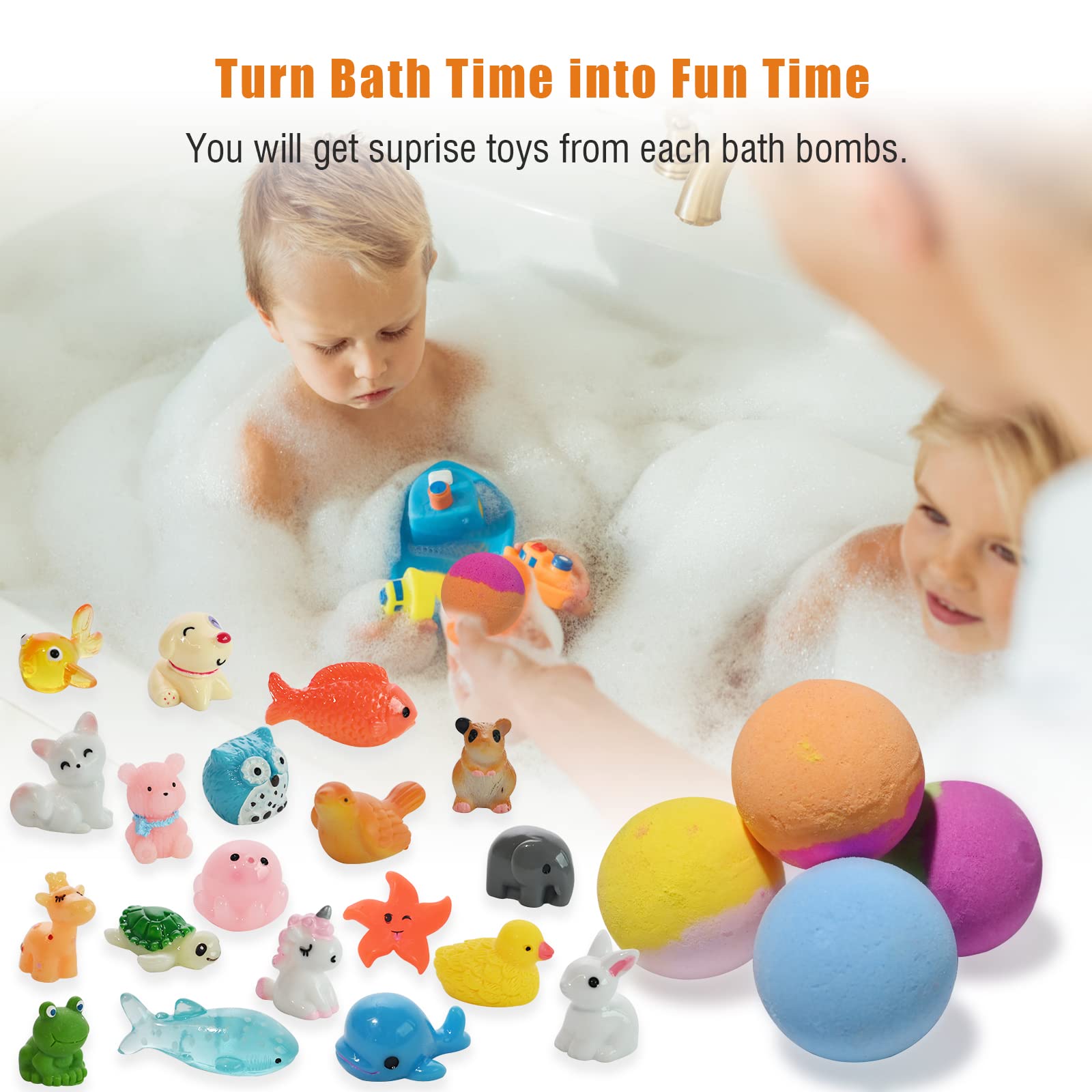 Bath Bombs for Kids with Surprise Inside for Girls Boys - 20 Pack Bath Bombs Gift Set, Handmade Bubble Bath Fizzies Spa Fizz Balls Kit for Children Birthday Christmas Easter Day Gift